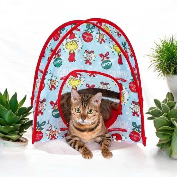 The Grinch Print Toy‎ Pop-Up Cat Play Tent Toy Holiday Print Hide Play Sleep NWT