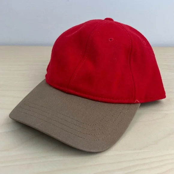 L.L. Bean Hat Leather Strapback Red Wool Blend Baseball Cap Blank OSFA