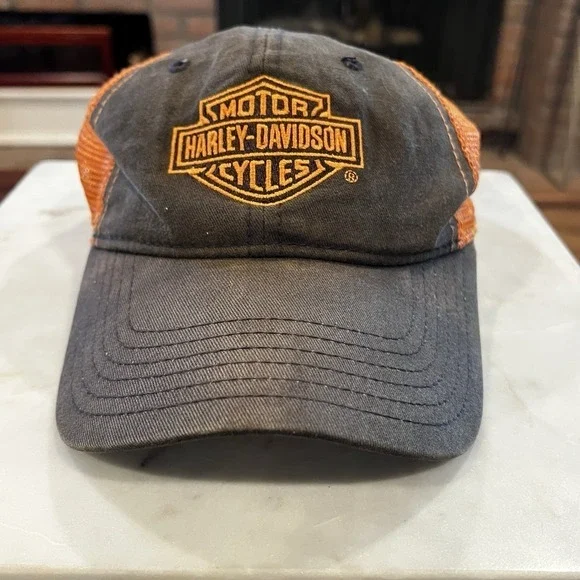 Harley-Davidson‎ Trucker Hat Big Island Hawaii Orange Mesh Black Cap Motorcycle