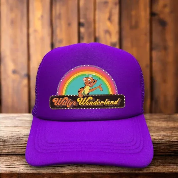 Willy's Wonderland Mens Trucker Hat Purple Nicholas Cage Horror Movie Ball Cap