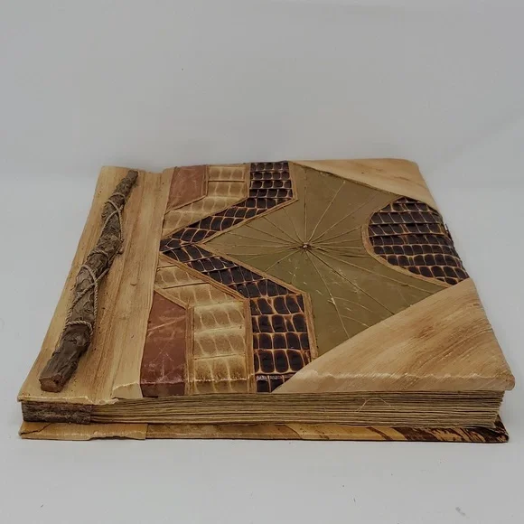 Photo Album Scrapbook Wood and Natural Leaves