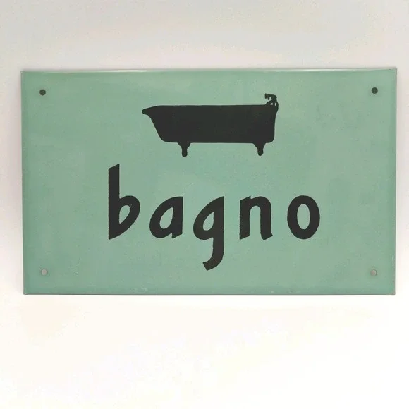 Anthropologie Bagno Metal Sign Mummert Vintage Style Clawfoot Tub Bath Decor USA