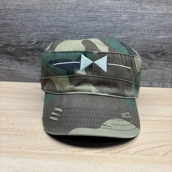 Atlantic Cap Co Hat‎ Cap Strap Back Camo Distressed Military Cadet Bowtie Logo