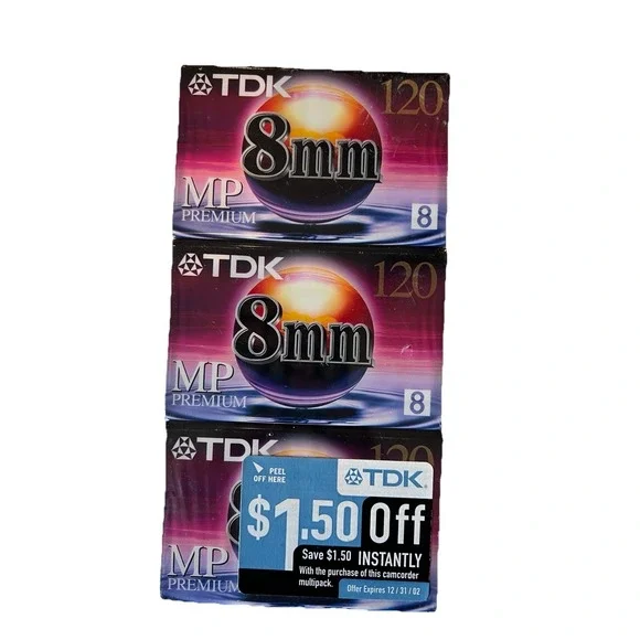 TDK 120MP 8mm 120 Minute Premium Camcorder Video Tapes Lot Of 3 Sealed