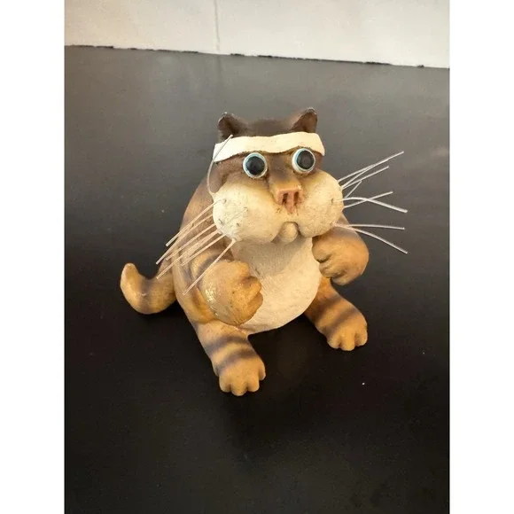 Vintage Orange Tabby Striped Cat Critters with Headband Exercise Workout Cat