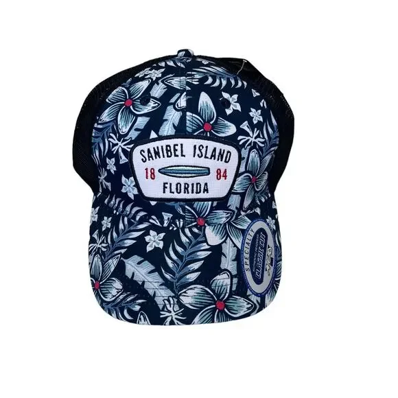 Adjustable Baseball Hat, Navy Tropical Front, Mesh Back NWT
