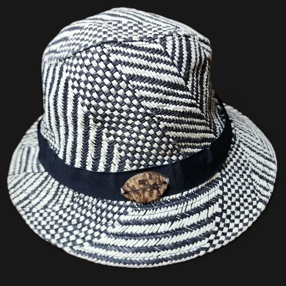 PANAMA JACK | Black and Ivory Paper And Straw Woven‎ Fedora Hat | OS