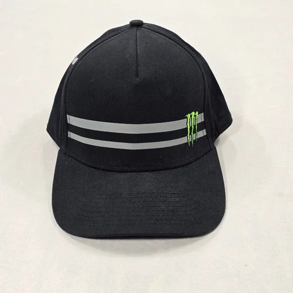 Monster Energy Hat Black Double Stripe Snapback Cap