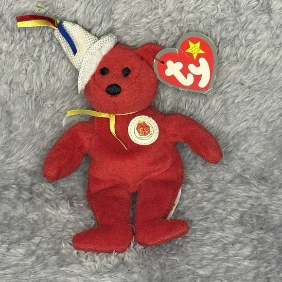 Ty Teenie Beanie Bopper 5th Anniversary Red Bear Plush 5