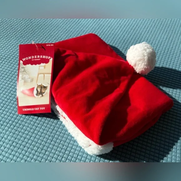 Santa Hat crinkle cat toy / bag. Cats love this! Christmas
