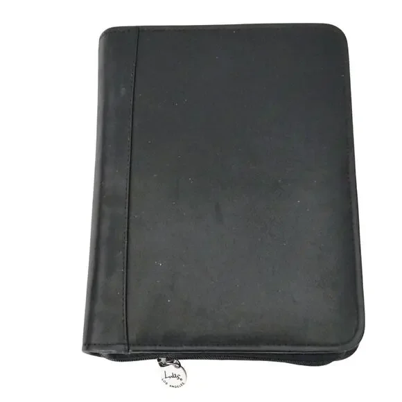 Lodis Black Leather Zip Folio Binder Planner Business Lined Pages Expense Notes