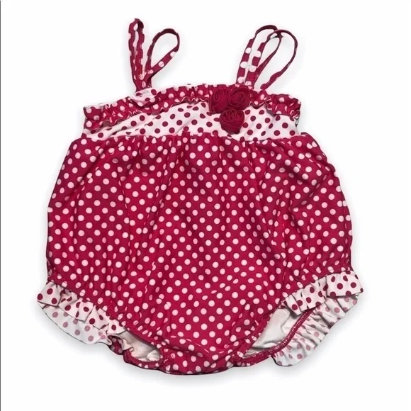 𝅺THE Children’s‎ Place 12 mo Pink White Dot Swimsuit