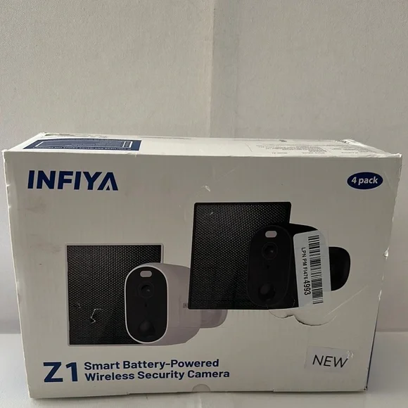 New in Box INFIYA (4) Pack Smart Battery-Powered Wireless Security Cameras.