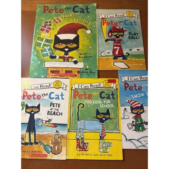 Pete The Cat Lot Paperback Books (5) Saves Christmas, Play Ball, Snow Daze More
