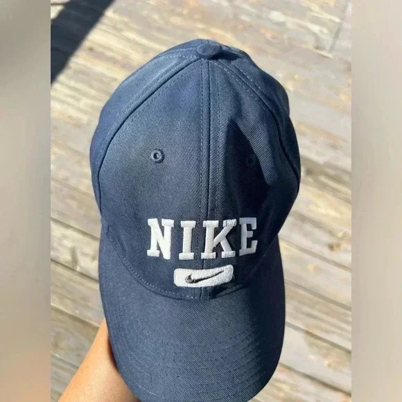 Vintage Nike Embroidered Navy Blue Adjustable Hat Spell Out Swoosh