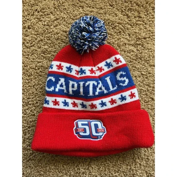 Washington‎ Capitals 50th Anniversary Knit Pom Beanie Hat Cap Unisex Outerwear