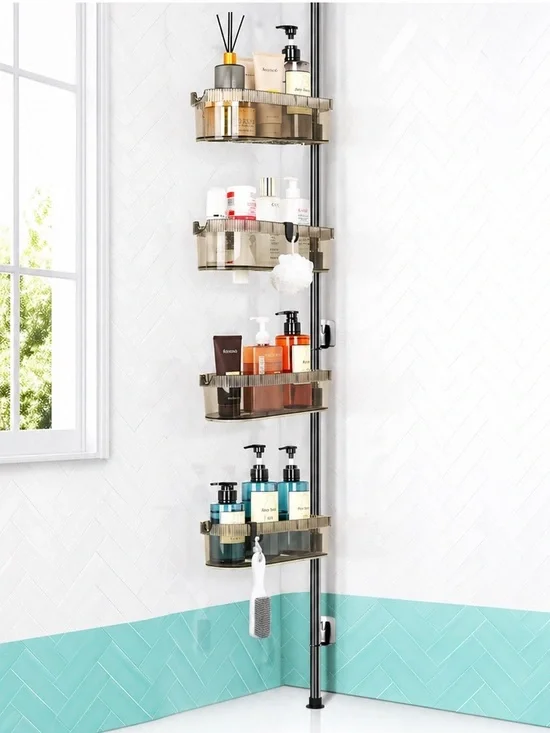 Corner Shower Caddy Adjustable Tension Pole 30–74.9” No Drill Black NIB Floyzoy