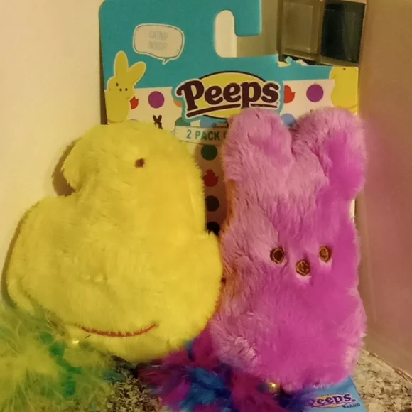 Yellow Chick and Purple Bunny Plush Cat Toys New