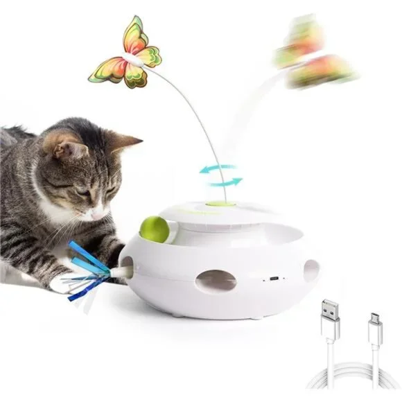 3 in 1 Interactive Cat Butterfly Flutter Toy with Rolling Balls