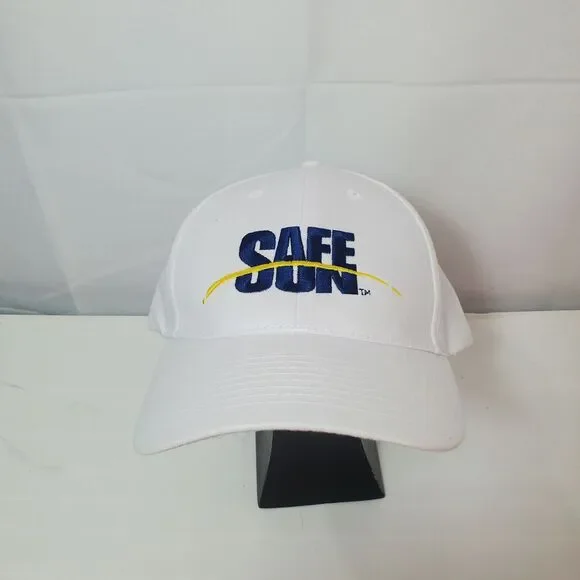Safe Sun Hat Cap Strapback‎ White One Size Cotton Embroidered Beach Nissin Logo
