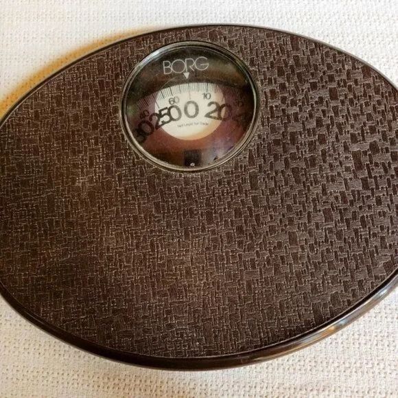 BORG Vintage Mid Century Atomic‎ Retro Brown Basket-Weave Modern Bathroom Scale