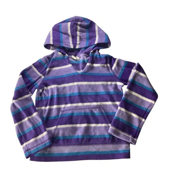 The Children's Place Girls Stripe Fleece Hoodie Pullover Purple Blue Size M 7 8