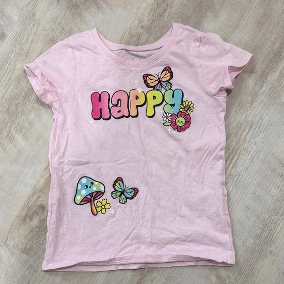 The Children's Place Pink Tee with Colorful Happy Print