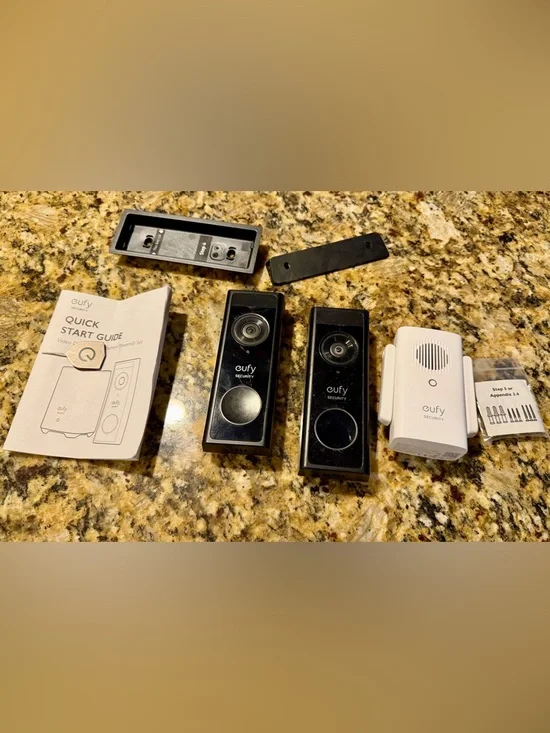 Lot of 2 Eufy Battery Powered Video Doorbell T8220 with 1 Wi-Fi Chime READ