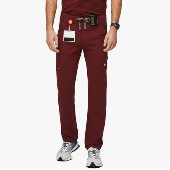 FIGS Mens Cairo cargo straight leg scrub pant burgundy red size XL tall