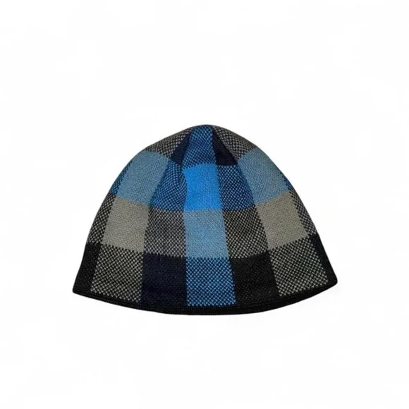 Blue‎ Plaid Knit Beanie, Winter Skull Cap Hat — One Size