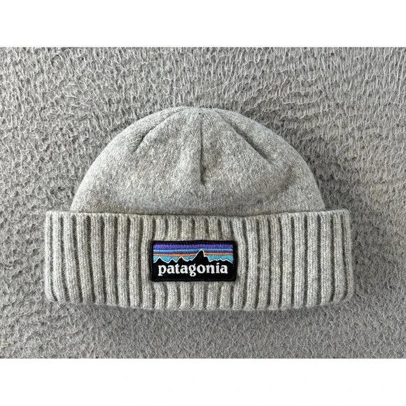 Patagonia‎ Brodeo Cuffed Beanie Cap Unisex P-6 Logo Grey Wool Blend
