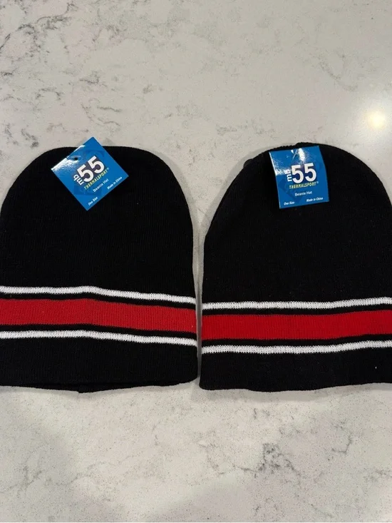 NWT- mb55 (2) Thermalsport Beanie Hat - Black & Red- One Size