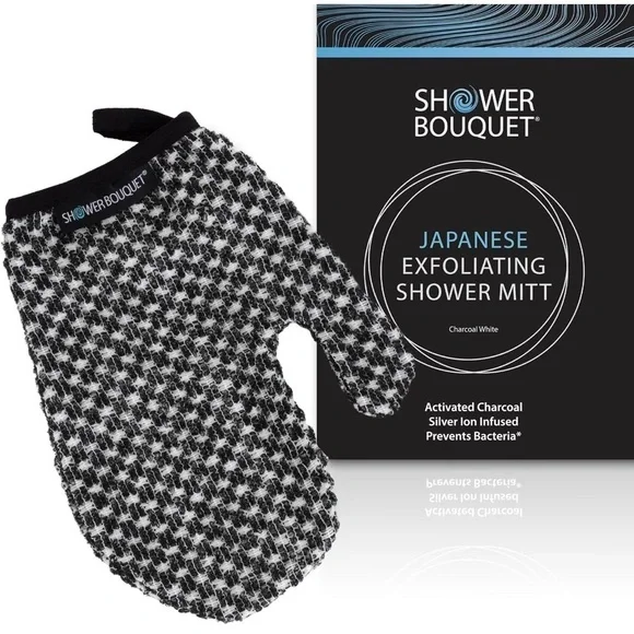 Japanese Exfoliating Mitt, Shower Charcoal Gentle Or Deep Cleansing Exfoliate‌