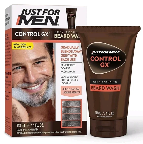 Just For Men Control GX Grey Reducing Beard Wash Shampoo, 4 fl oz Gradual Color