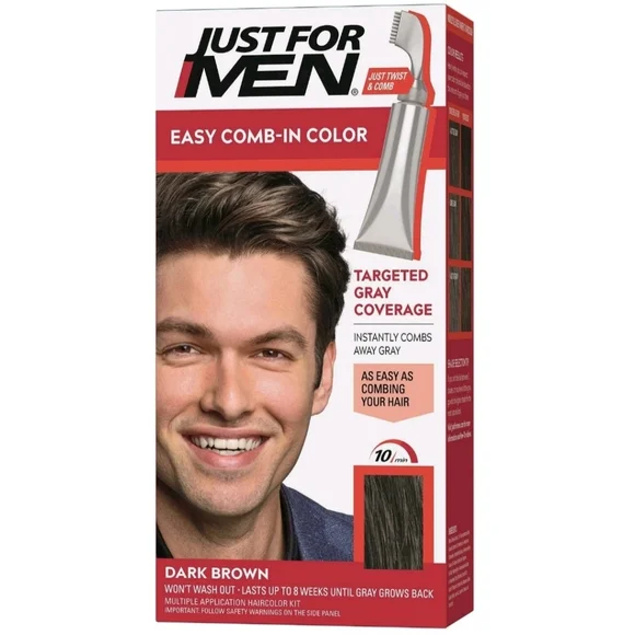 Just For Men Easy Comb-in Color Permanent Hair Dye Gray Coverage Dark Brown A-45