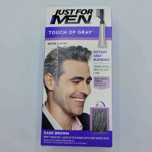 Just For Men Touch of Gray T-45 Dark Brown Easy Comb-In Hair Color Salt & Pepper