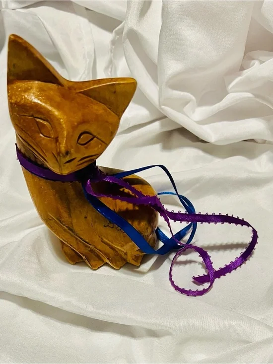 Wood Carving Cat Sculpture Vintage Siamese Mid Century Kitty 6