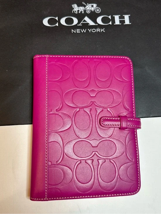 Coach Hot Pink Embossed Signature Leather notebook Cover