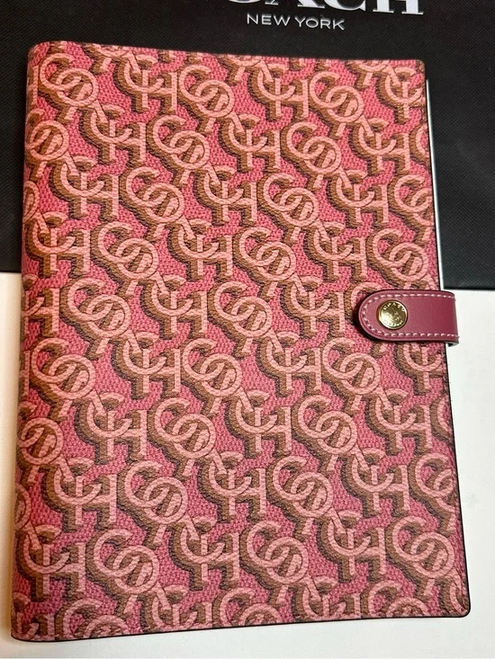 Coach Pink Signature Canvas notebook with Snap Strap