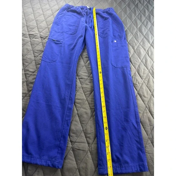 FIGS Kade Cargo Scrub Pants Womens M Blue Drawstring Straight Leg Multi Pockets