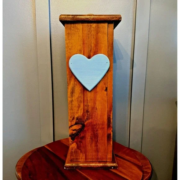 Vintage Wooden Bath Tissue Holder Storage Cabinet Heart Tower Farm Cottagecore