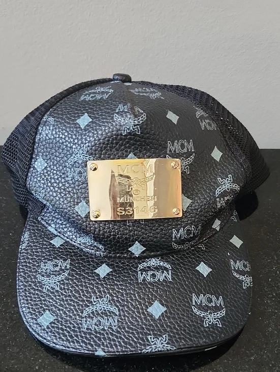 MCM Black Visetos Monogram Geometric Trucker Hat Adjustable