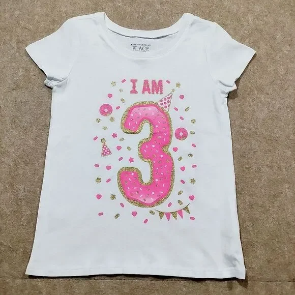 The Children's Place Pink and White Birthday Tee -Q