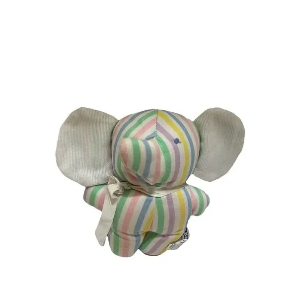 Bantam Vintage Pastel Striped Elephant Plush Rattle Stuffed Animal Toy 5.5