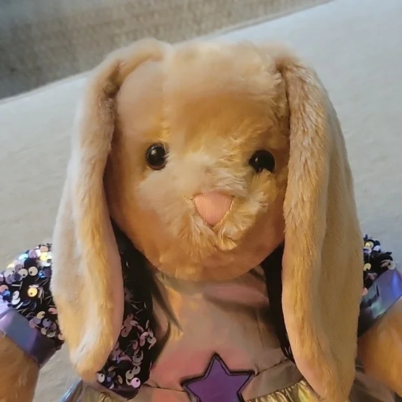 BAB Paulette bunny Rockstar stuffed animal. Build A Bear Glitter Shoes