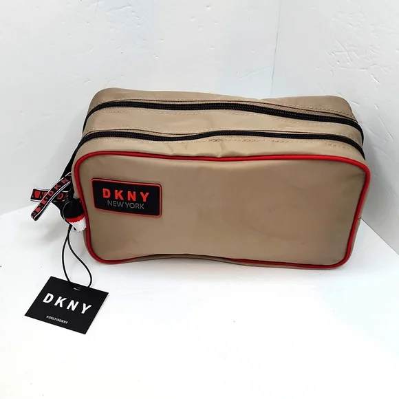 DKNY TOILETRY TRAVEL BAG, TOFFEE