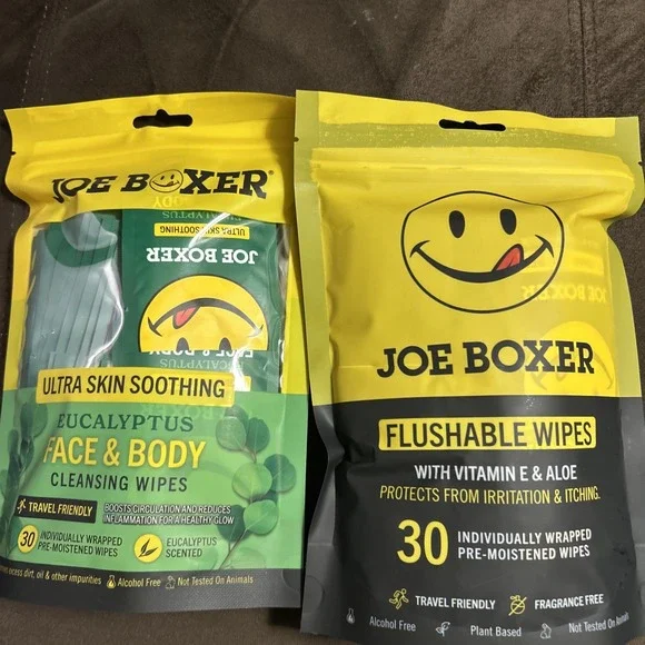 Joe Boxer Lot 1 Face‎ Body Wipes & 1 Flushable Wipes