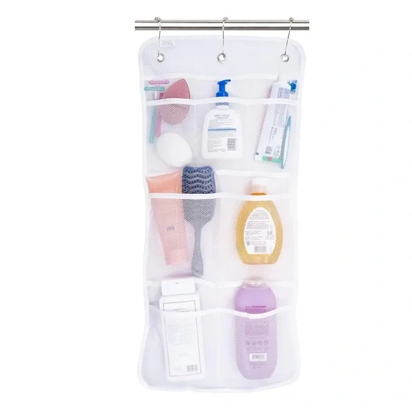 S&T Inc Mesh Shower Organizer Caddy 7 Pocket Hanging Bathroom Storage White