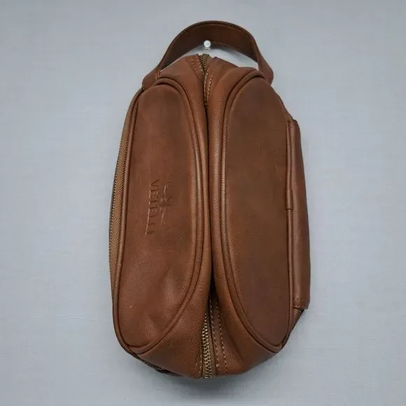 Vetelli Classic Leather Travel Toiletry Bag with 2 Compartments