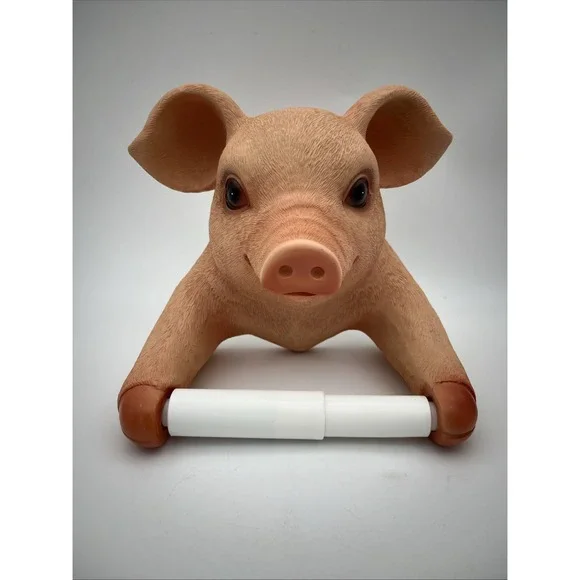 Bathroom Toilet Roll Paper Holder Cute Pig Holding Case Resin Wall Mounted‎